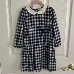 JoJo Maman Bebe Navy and Cream Plaid Kids Dress